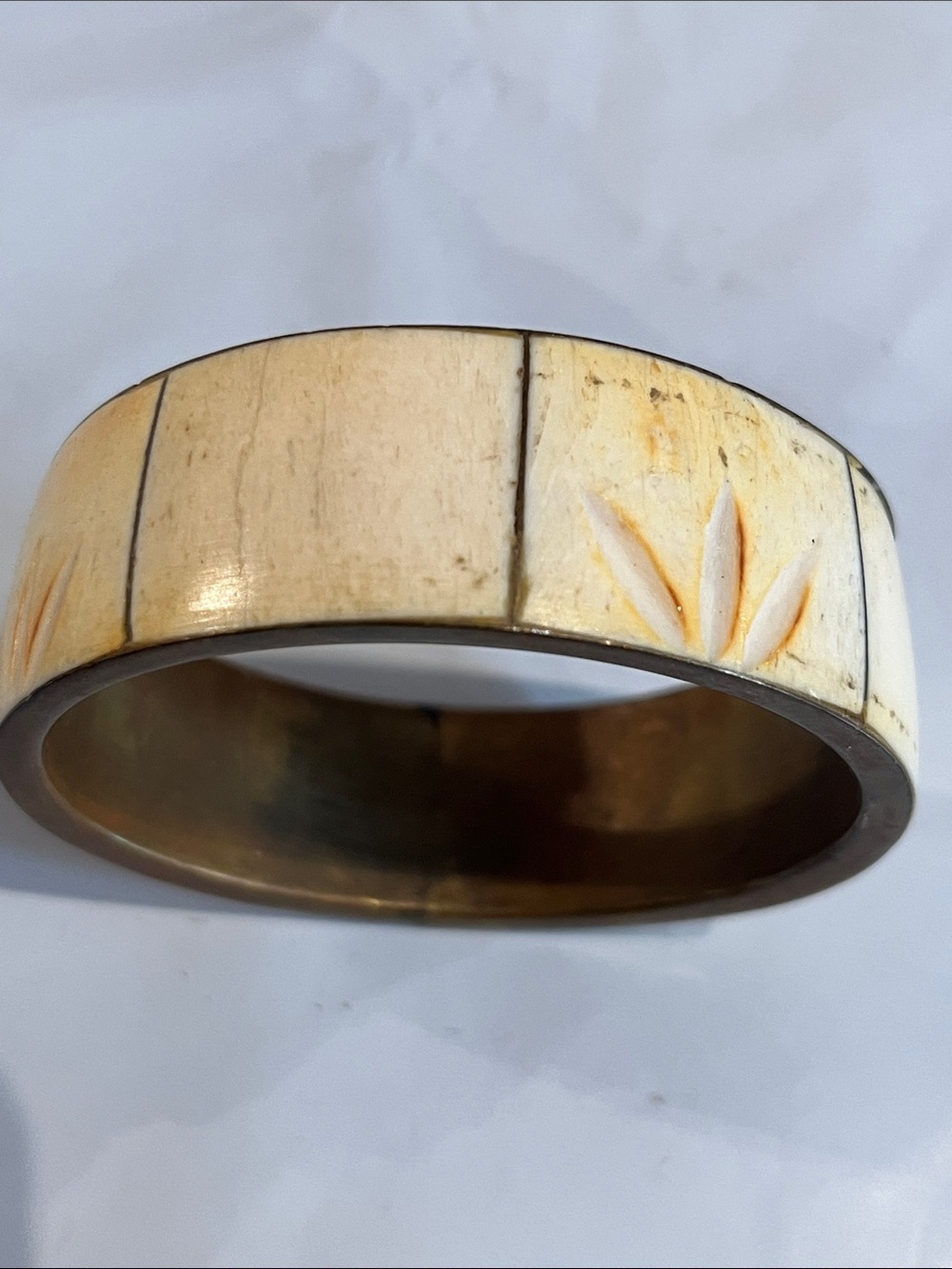 VINTAGE BRASS AND BONE, designed wide bangle